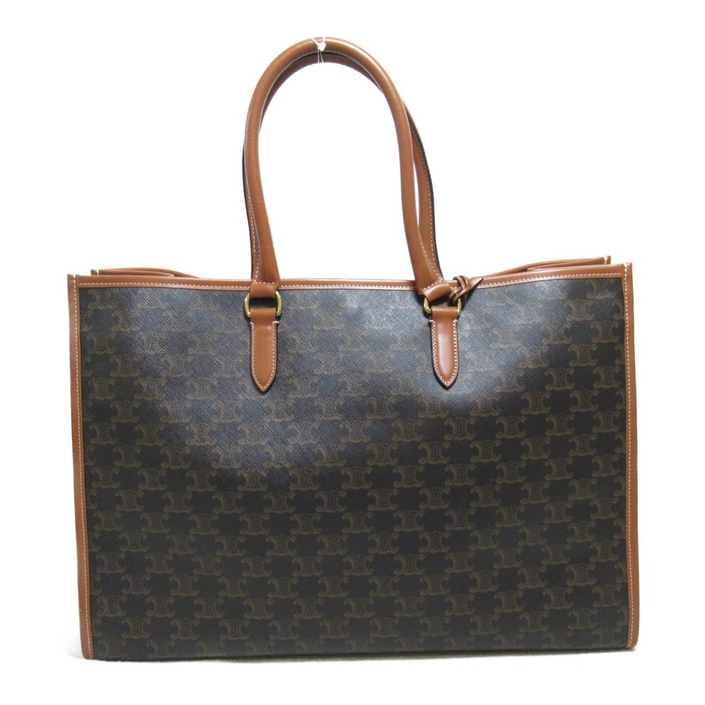Celine Bag Tote Horizontal Brown Canvas Cabato Leather Brown